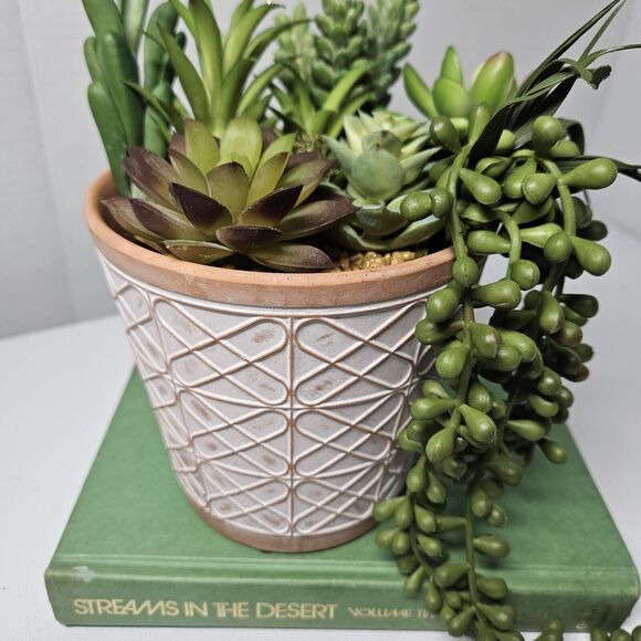 Small Terracotta Planter Raised Pattern With Brushed White 5 Inches Bohemian Pot - Picture 4 of 12